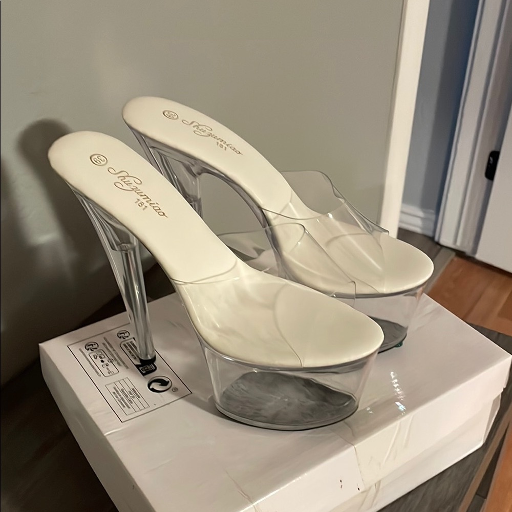 Pleaser White and Gray Platform Shoes